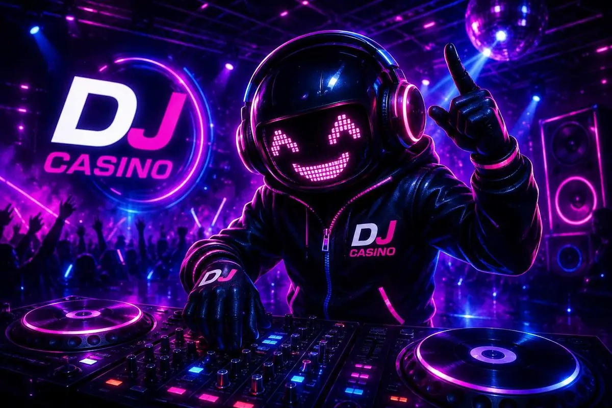 Maskot DJ Casino za gramofony v klubové atmosféře